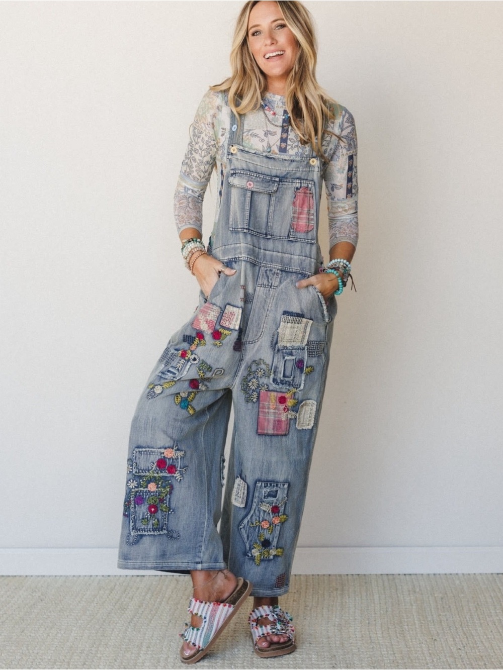 Blue Velvet | Light Blue Embroidered Denim One-Piece Overalls Sz M - Picture 3 of 17